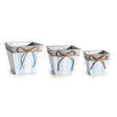 Set 3 ghivece flori metal gri alb albastru 15,5x15,5x 13 H, 14 x 14 x 11,5 H, 11 x 11 x 10 H