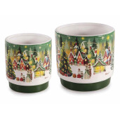 Set 2 vaze flori Craciun ceramica multicolora Ø 10,5 x 11 H, Ø 13 x 12,5 H