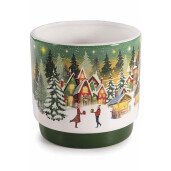 Set 2 vaze flori Craciun ceramica multicolora Ø 10,5 x 11 H, Ø 13 x 12,5 H