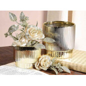 Set 2 vaze flori ceramica aurie Ø 13 cm x 12,5 H, Ø 10,5 x 8,5 H