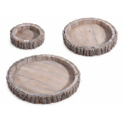 Set 3 tavi lemn natur Ø 37 cm x 4 H, Ø 28 x 4 H, Ø 17,5 x 4 H