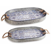 Set 2 tavi lemn metal Majolica 49x33x5 cm, 44x30x4 cm
