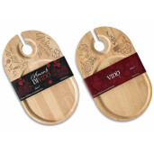 Set 2 platouri aperitive cu suporturi pahare vin, lemn cm 25 x 15 H