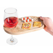 Platou aperitive cu suport pahar vin, lemn cm 25 x 15 H