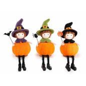 Set 3 figurine Halloween Dovleac textil multicolor Ø 6 cm x 16 H 
