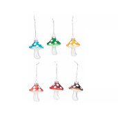 Set 6 ornamente brad Craciun Ciupercute sticla multicolora 5.5x8.5 cm