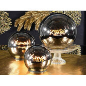 Set 3 sfere decorative Craciun sticla gri aurie cu led 18x17 cm, 15x14 cm, 11.5x10.5 cm