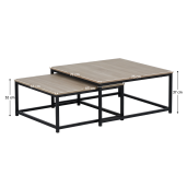 Set 2 masute cafea mdf laminat stejar sonoma metal negru Kastler 75x75x37 cm, 65x65x32 cm