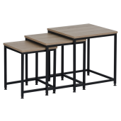 Set 3 masute cafea mdf laminat stejar sonoma metal negru Kastler 40x40x42 cm, 35x35x39 cm, 30x30x36 cm