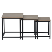 Set 3 masute cafea mdf laminat stejar sonoma metal negru Kastler 40x40x42 cm, 35x35x39 cm, 30x30x36 cm