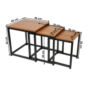 Set 3 masute de cafea nuc negru Kastler 40x40x42 cm, 36x36x39 cm, 30x30x36 cm