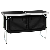Masa camping pliabila cu spatiu depozitare aluminiu mdf textil negru Kepi 120x47x54 cm
