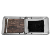 Masa camping pliabila cu spatiu depozitare aluminiu mdf textil negru Kepi 120x47x54 cm