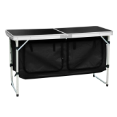 Masa camping pliabila cu spatiu depozitare aluminiu mdf textil negru Kepi 120x47x54 cm