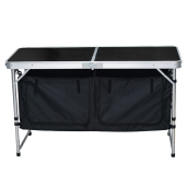 Masa camping pliabila cu spatiu depozitare aluminiu mdf textil negru Kepi 120x47x54 cm