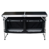 Masa camping pliabila cu spatiu depozitare aluminiu mdf textil negru Kepi 120x47x54 cm