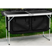 Masa camping pliabila cu spatiu depozitare aluminiu mdf textil negru Kepi 120x47x54 cm