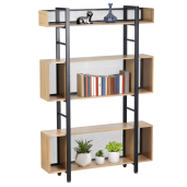 Raft pardoseala fier negru mdf laminat stejar Kilis 120x30x180 cm