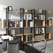 Raft pardoseala fier negru mdf laminat stejar Kilis 160x30x180 cm