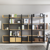 Raft pardoseala fier negru mdf laminat stejar Kilis 160x30x180 cm