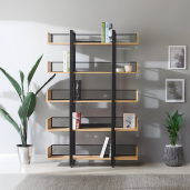 Raft pardoseala fier negru mdf laminat stejar Kilis 120x30x180 cm