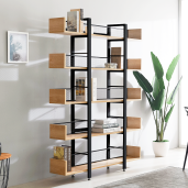 Raft pardoseala fier negru mdf laminat stejar Kilis 120x30x180 cm