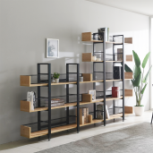 Raft pardoseala fier negru mdf laminat stejar Kilis 120x30x180 cm