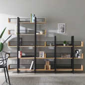 Raft pardoseala fier negru mdf laminat stejar Kilis 120x30x180 cm