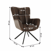 Fotoliu rotativ maro tesatura cu efect de piele intoarsa negru Komodo 67x72x97 cm