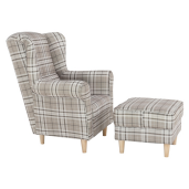 Set fotoliu cu taburet, din textil maro, Astrid, 86x72x105 cm