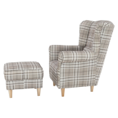 Set fotoliu cu taburet, din textil maro, Astrid, 86x72x105 cm