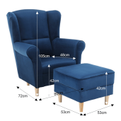 Fotoliu cu taburet tapiterie textil albastru Astrid 86x72x105 cm