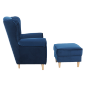 Fotoliu cu taburet tapiterie textil albastru Astrid 86x72x105 cm