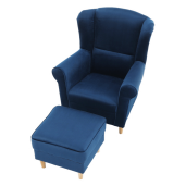 Fotoliu cu taburet tapiterie textil albastru Astrid 86x72x105 cm
