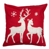 Set 2 fete perne Craciun Reni textil rosu alb 45x45 cm