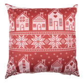 Fata perna Craciun Casute textil rosu bej 45x45 cm