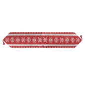 Traversa masa Craciun Fulgi de Nea poliester alb rosu 33x180 cm