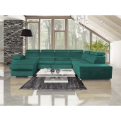 Canapea extensibila forma U din tapiterie textil verde stanga Lamora 329x220x97 cm
