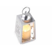 Set 2 felinare Craciun plastic alb auriu cu led 10x10x22.5 cm