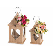 Set 2 felinare lemn decorate cu flori 20 x 20 x 45 H, 14,5 x 14,5 x 35 H