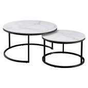 Set 2 masute marmura alba otel negru Lastro 80x43 cm, 60x37 cm