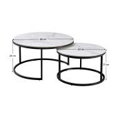 Set 2 masute marmura alba otel negru Lastro 80x43 cm, 60x37 cm
