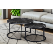 Set 2 masute marmura otel negru Lastro 80x43 cm, 60x37 cm