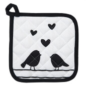 Servet termic bucatarie bumbac alb negru Pasari 20x20 cm