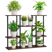 Suport flori fier negru lemn maro Leder 80x24x65,5 cm