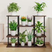 Suport flori fier negru lemn maro Leder 80x24x65,5 cm