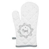 Set 2 manusi bucatarie termorezistente bumbac alb gri Catelus 18x30 cm