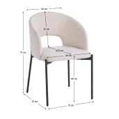 Scaun dining textil bej metal negru Lonka 51x57x77 cm