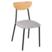 Set masa, 4 scaune mdf stejar metal negru textil gri Madio 110x70x75,5 cm, 40x48,5x78 cm