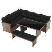 Set mobilier gradina ratan sintetic maro negru Madul 229x174/65x85 cm 